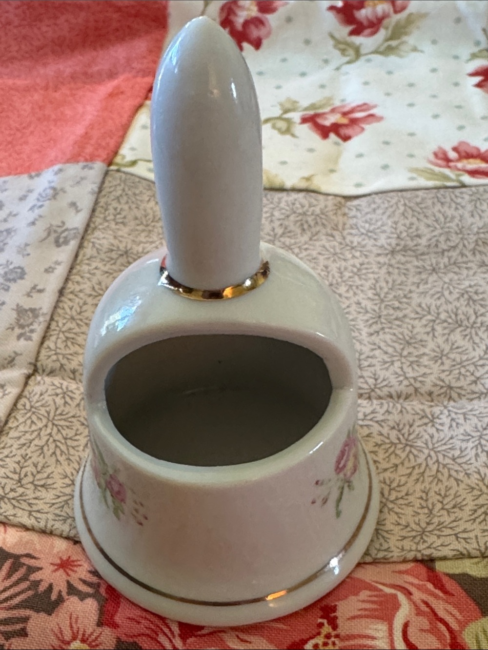 Vintage Floral Porcelain Bell with Gold Trim